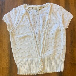 Jones New York Cardigan Medium White Eyelet Knit Sweater Button Waist 100%Cotton